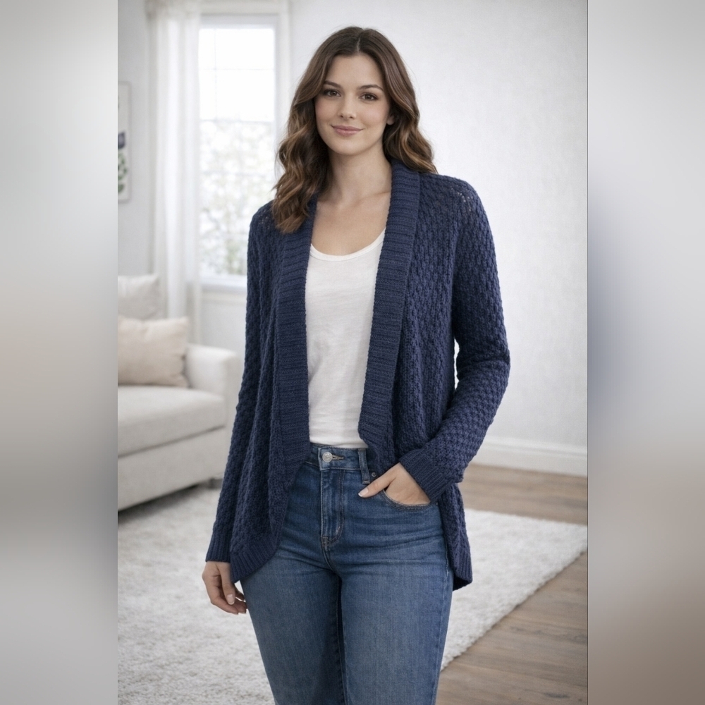 Ann Taylor Loft petite sweater cardigan size small. Navy blue. Cotton knitting